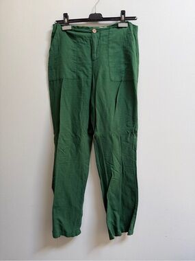 Zara Green High-Waist Casual Linen-Look Pants